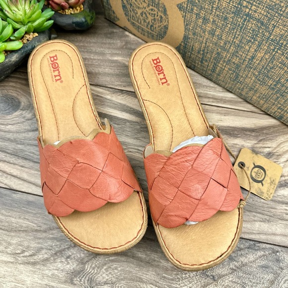 NIB Born Aleah 9M 40.5 Rust Leather Slide Sandals - Picture 2 of 11